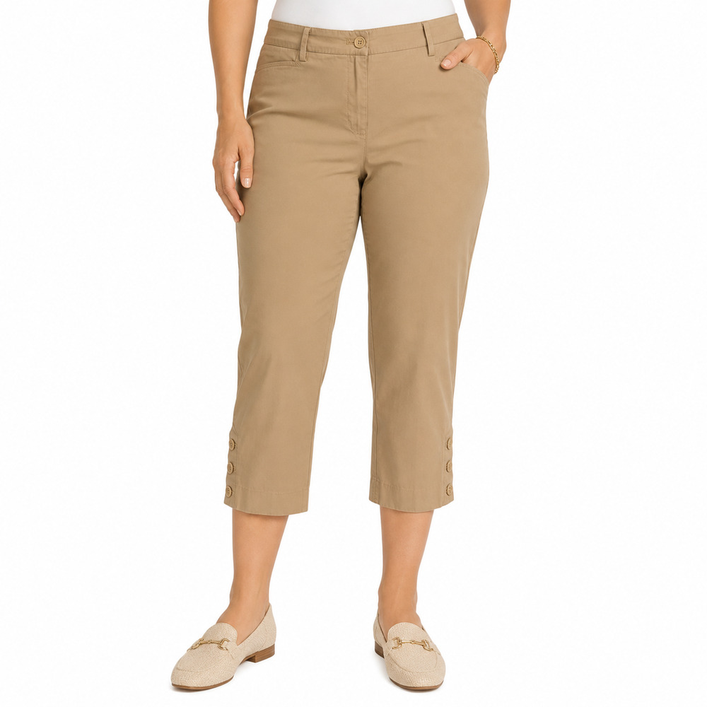 Talbots Perfect Skimmer Beige Flat Front Khaki Stretch Cotton Pants sz 10 P